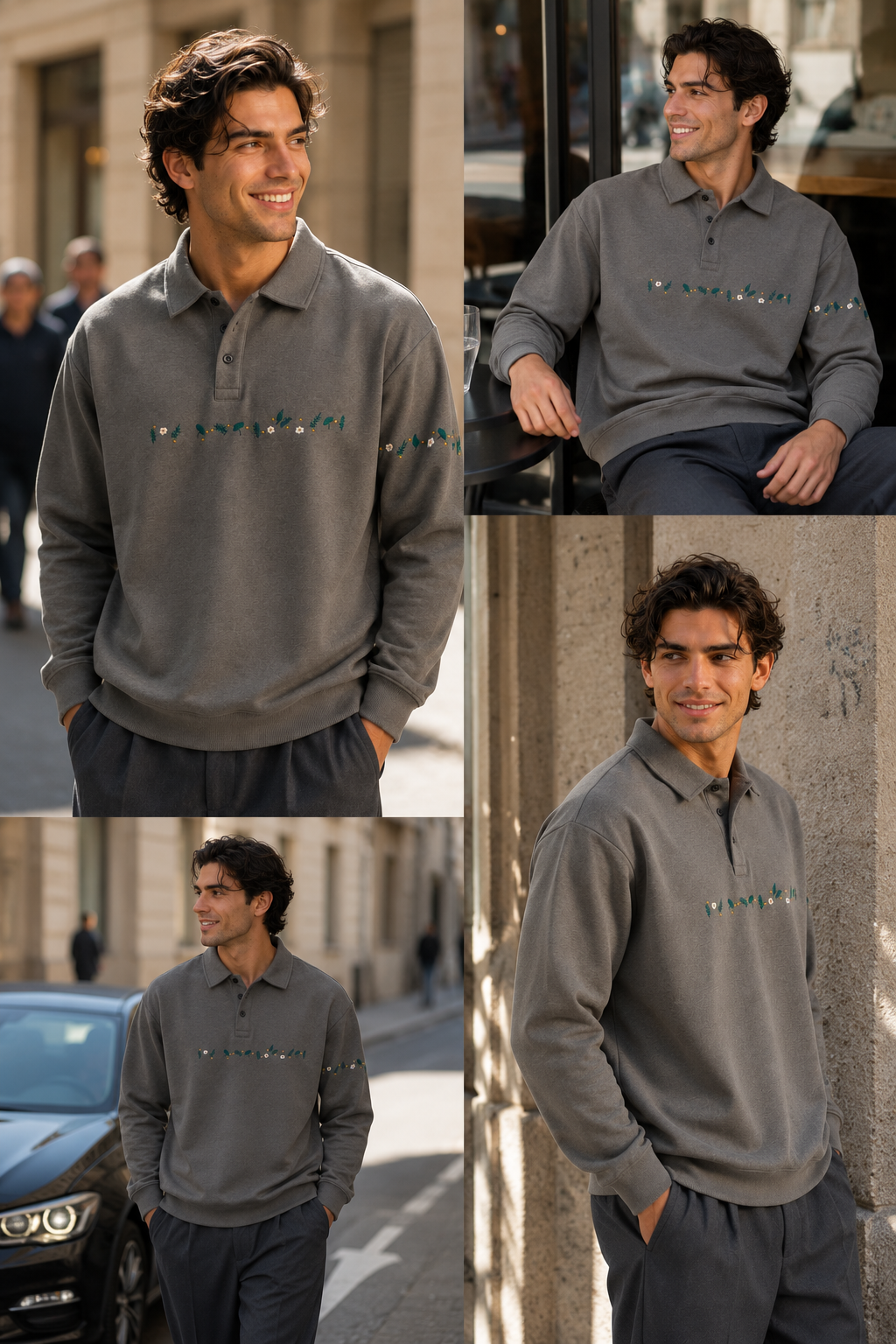 Chris | Embroideried Button Cotton Sweatshirts