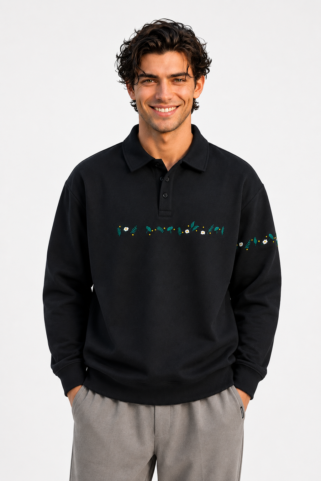 Chris | Embroideried Button Cotton Sweatshirts