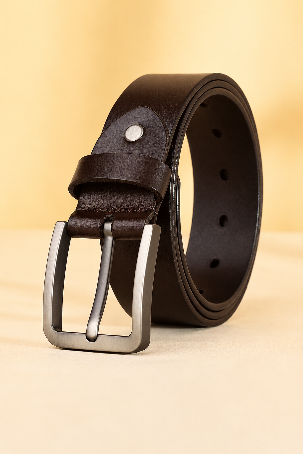 Everett | Leather Belt with Brushed Metal Buckle