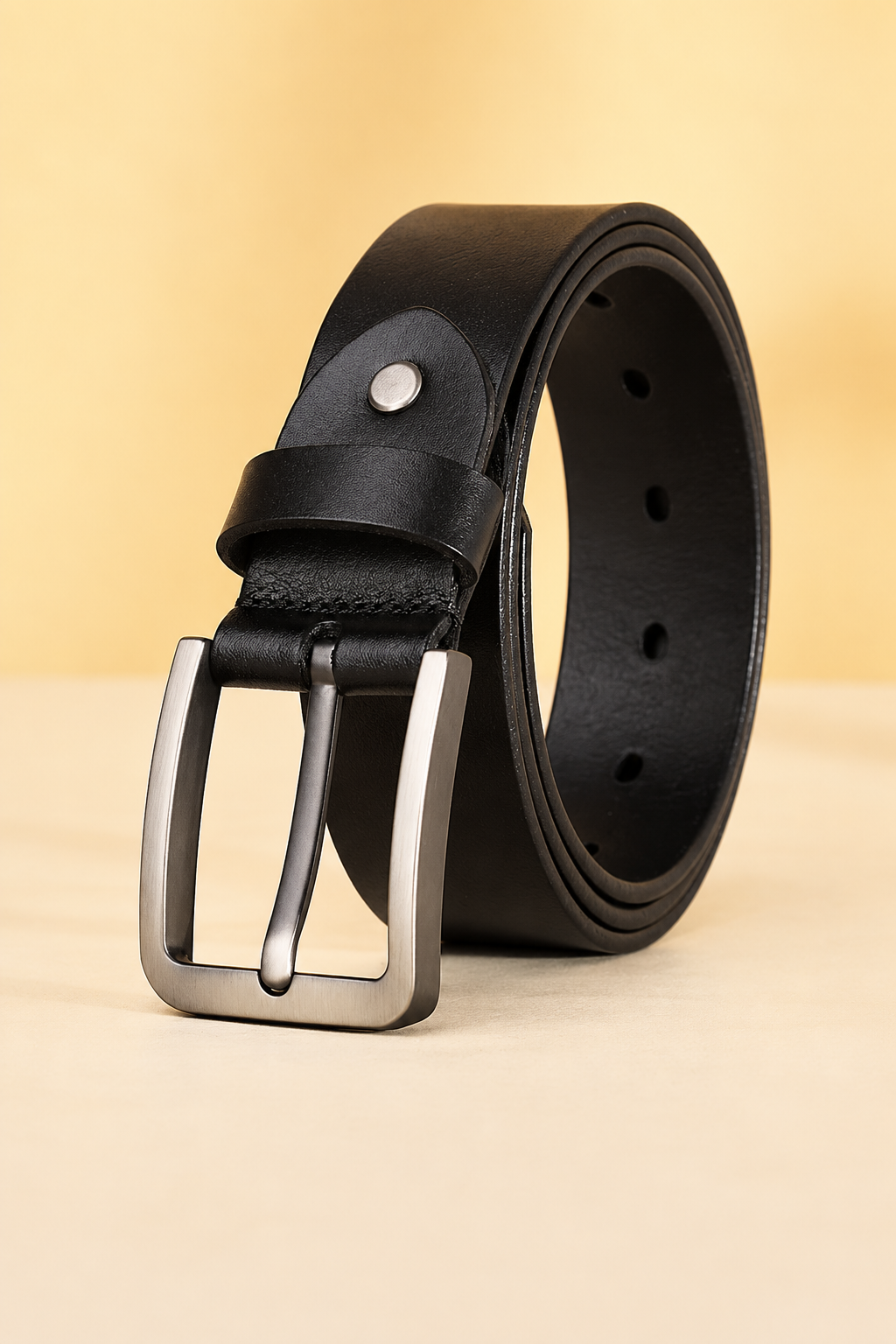 Everett | Leather Belt with Brushed Metal Buckle
