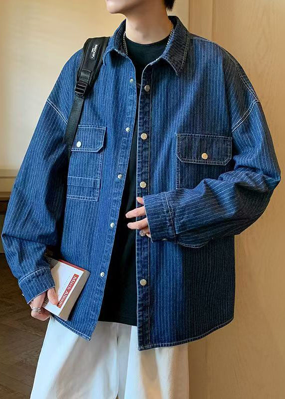 Anton | Striped Pockets Denim Coat