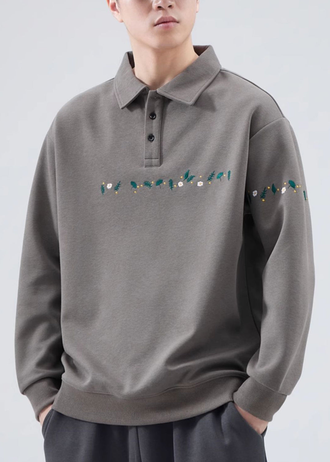 Chris | Embroideried Button Cotton Sweatshirts