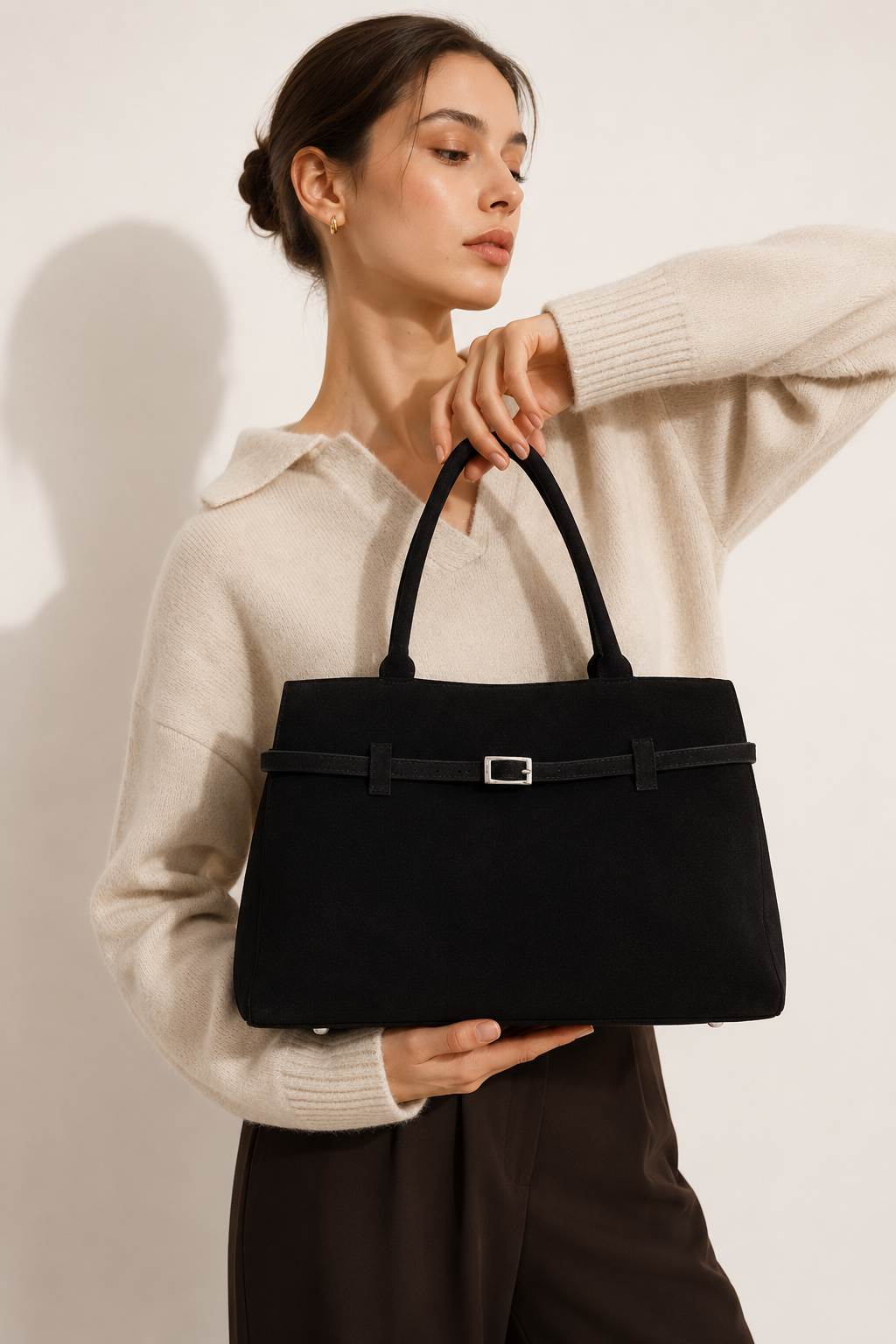 Grace | Faux Suede Hasp Large Tote Handbag