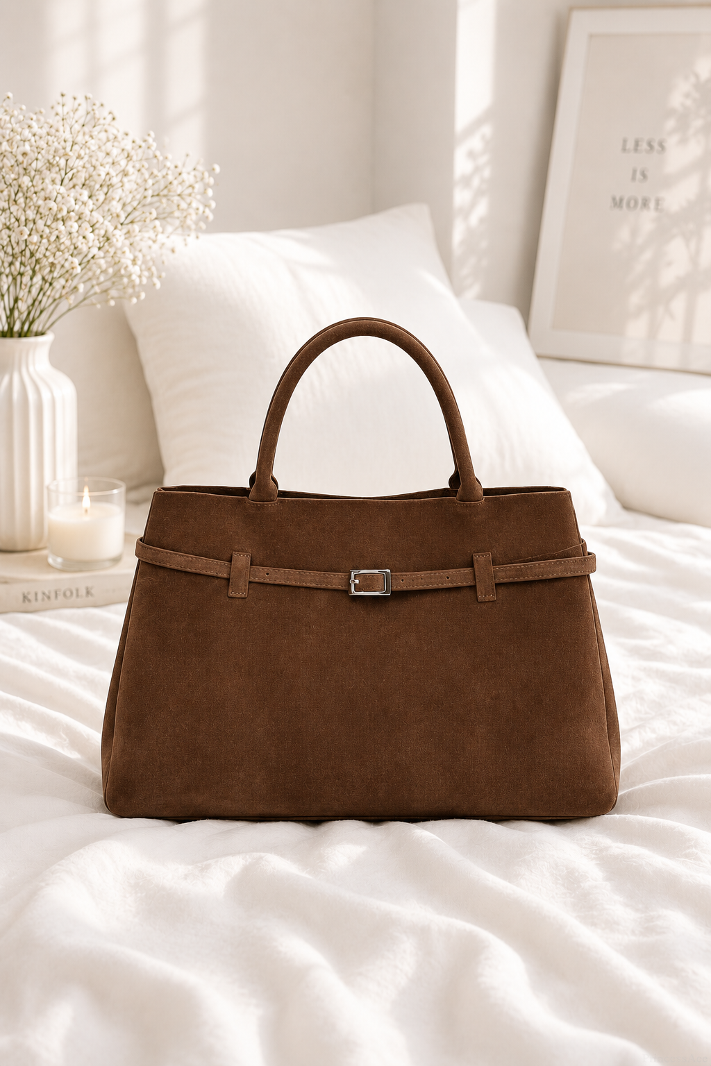Grace | Faux Suede Hasp Large Tote Handbag