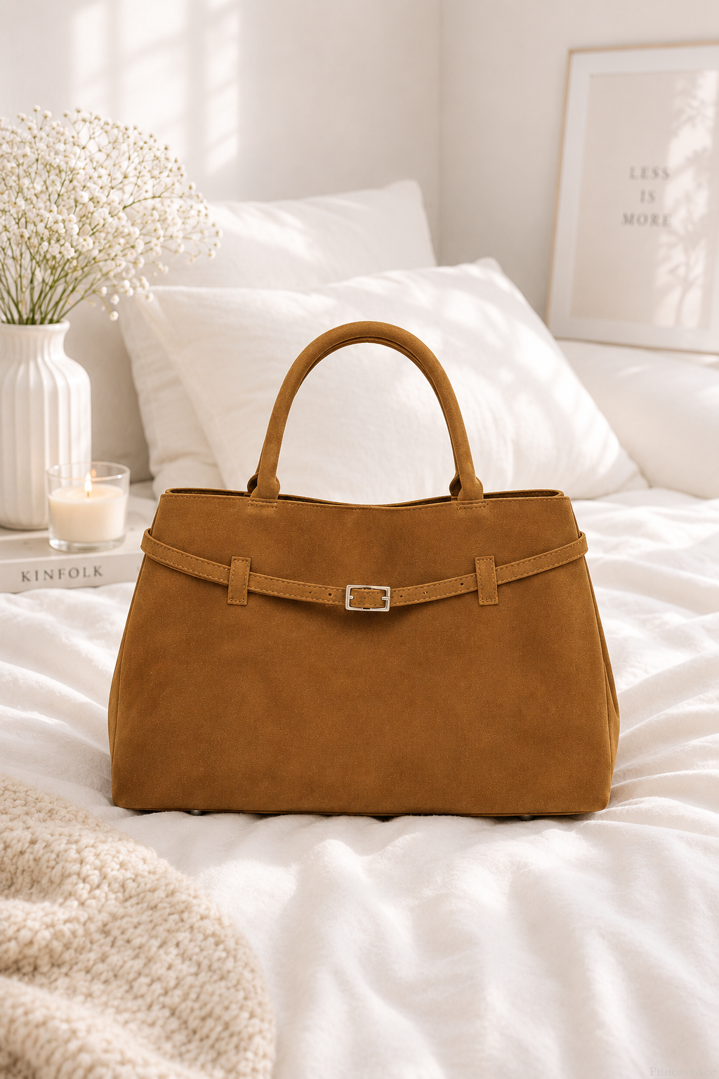 Grace | Faux Suede Hasp Large Tote Handbag