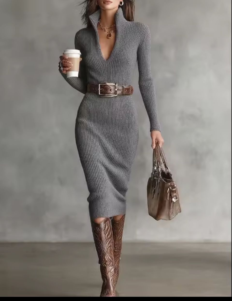 Sophia | Luxury Midi Dress in Ribbed Knit