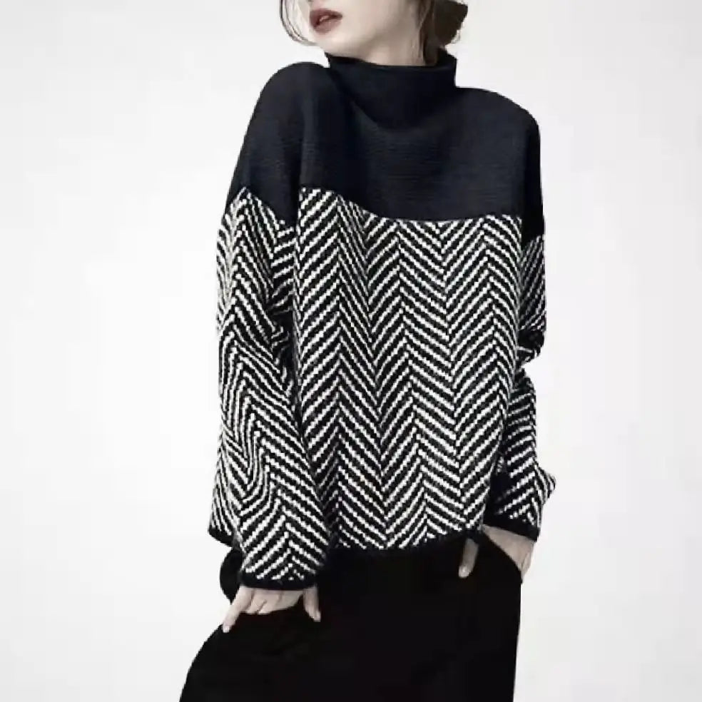 Maristela | Knit geometric knit turtleneck sweater