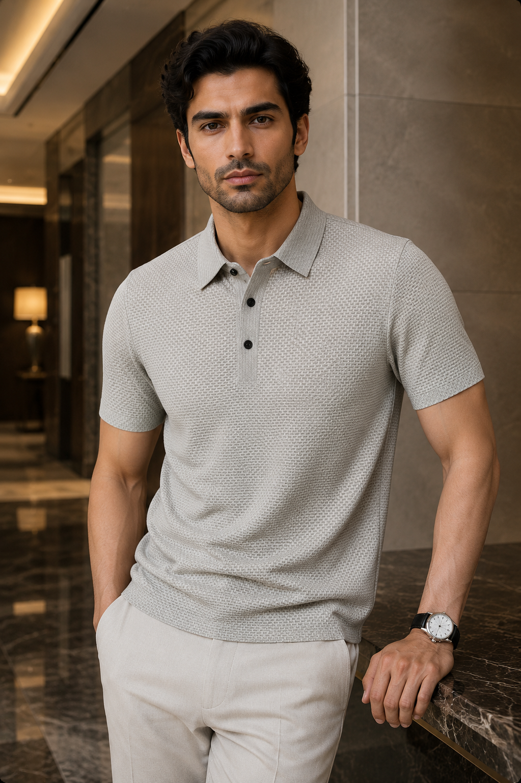 Jason | Textured Short Sleeve Button Polo Shirt