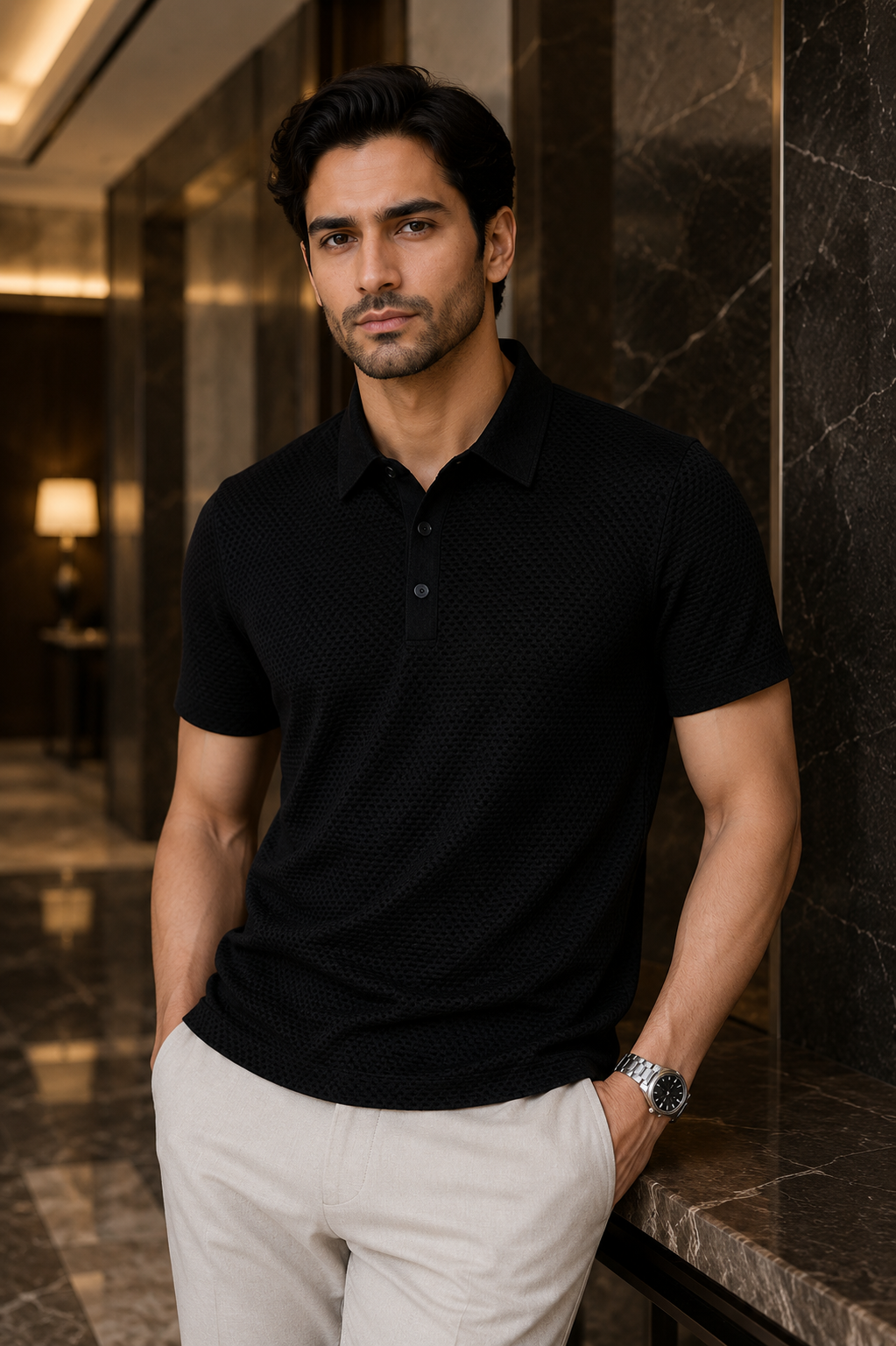 Jason | Textured Short Sleeve Button Polo Shirt