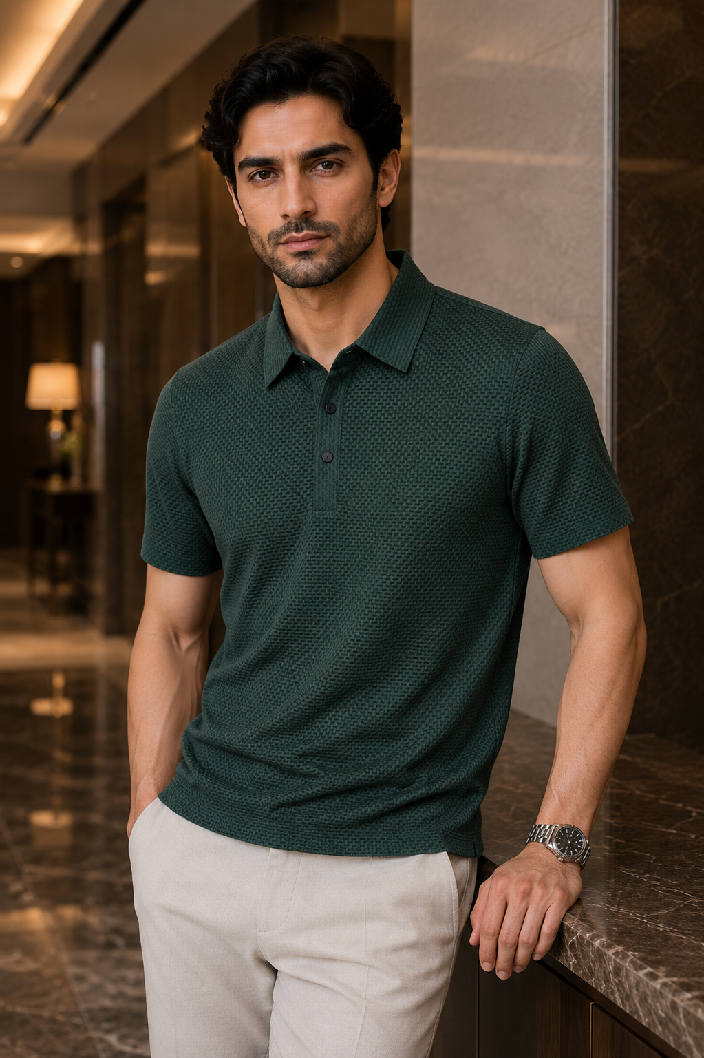 Jason | Textured Short Sleeve Button Polo Shirt