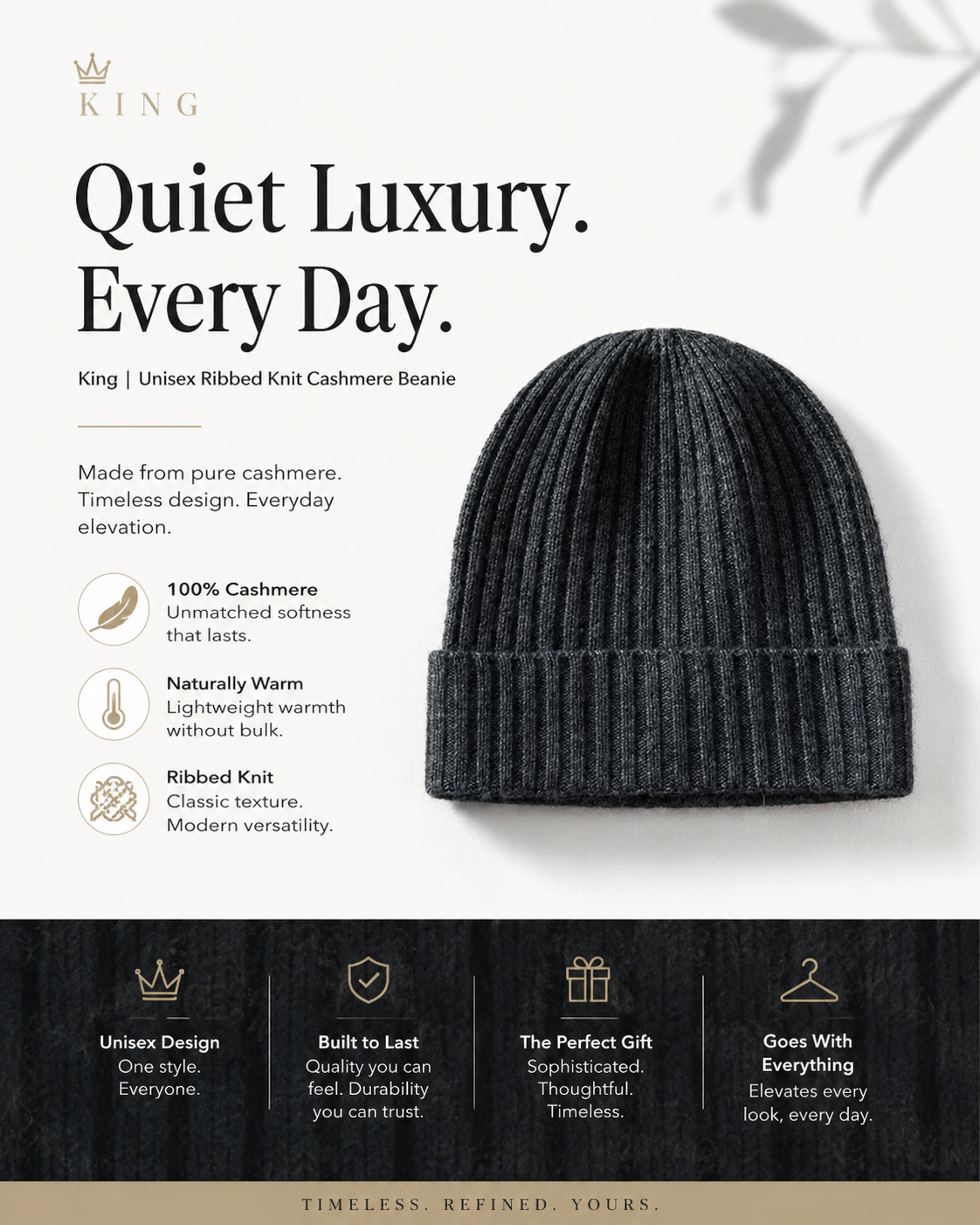 King | Unisex Ribbed Knit Cashmere Beanie