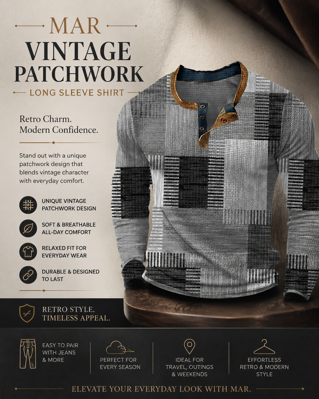 Mar | Men's Vintage Patchwork Long Sleeve Shirt