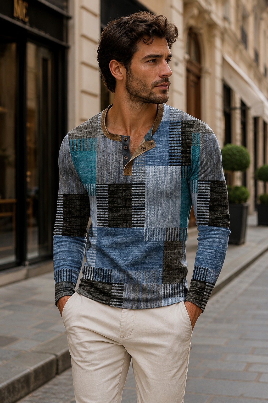 Mar | Men's Vintage Patchwork Long Sleeve Shirt
