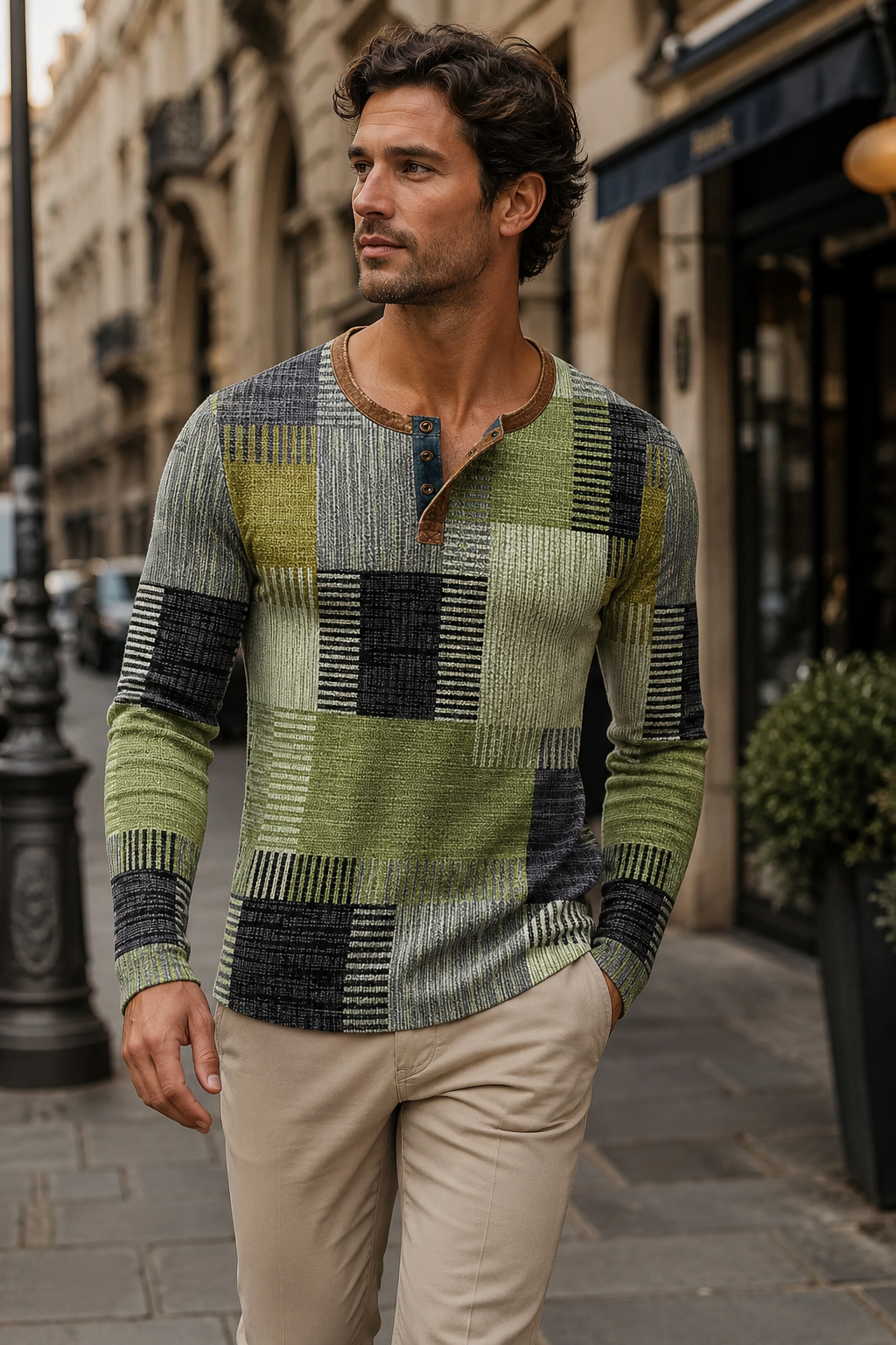 Mar | Men's Vintage Patchwork Long Sleeve Shirt