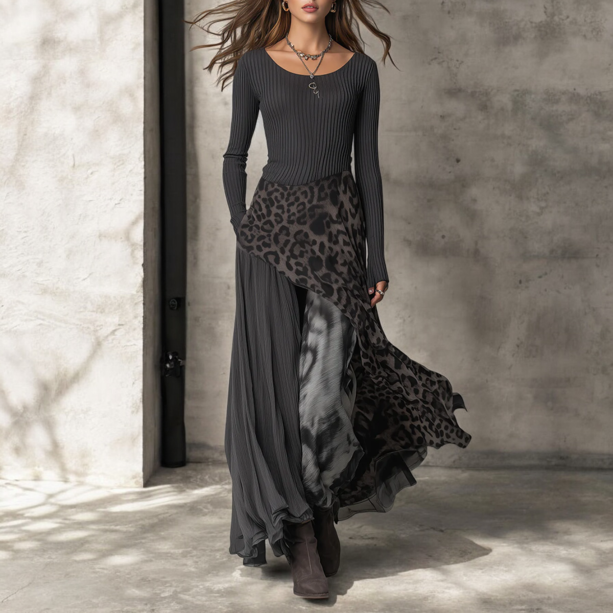 Leyna | Long Dress Elegant Leopard Print