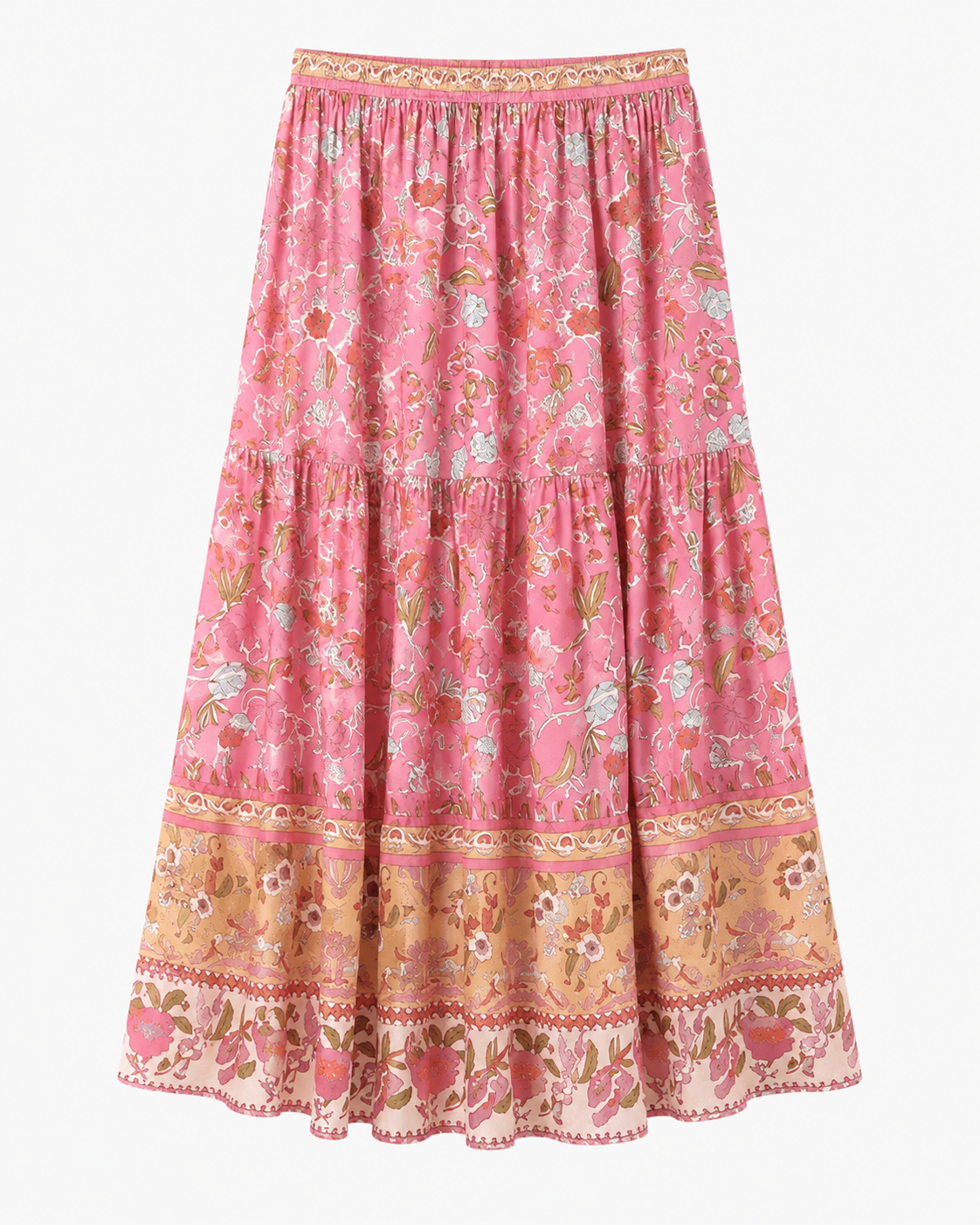 Rin | Pink Floral Boho Maxi Skirt