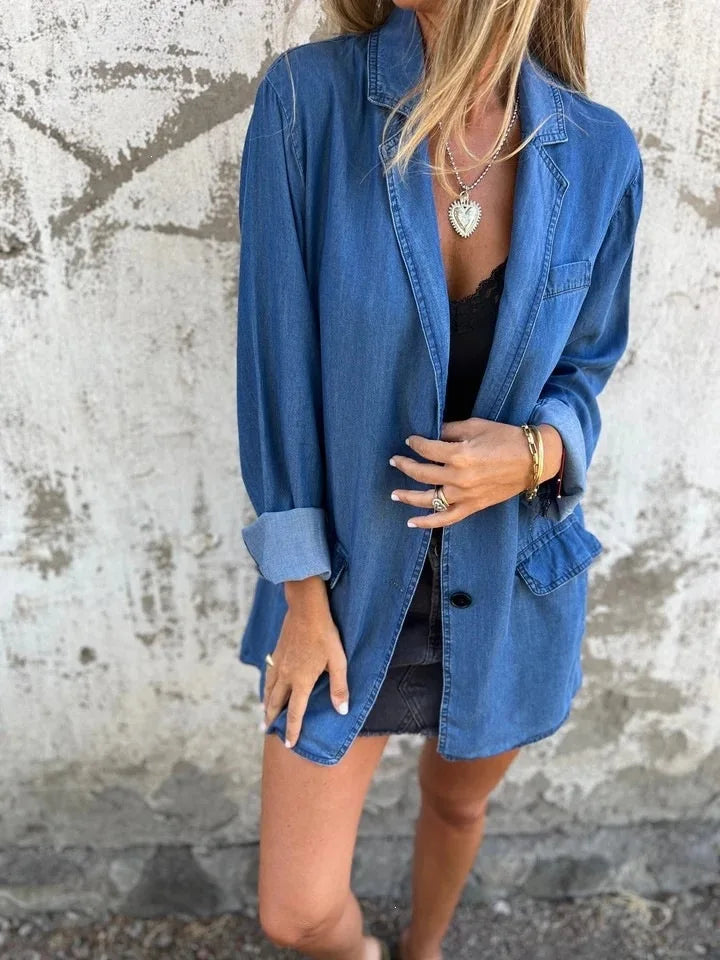Malina | Casual Denim Blazer Notched Lapel Open