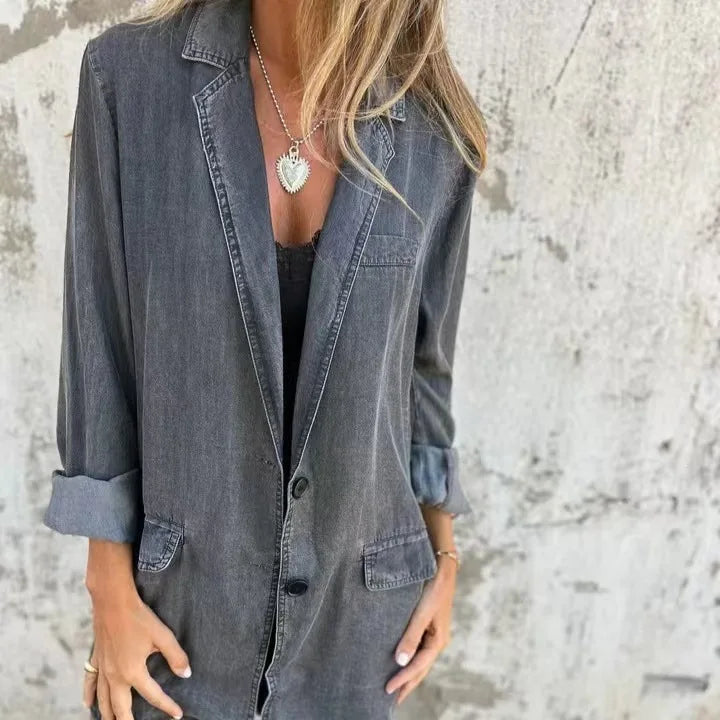 Malina | Casual Denim Blazer Notched Lapel Open