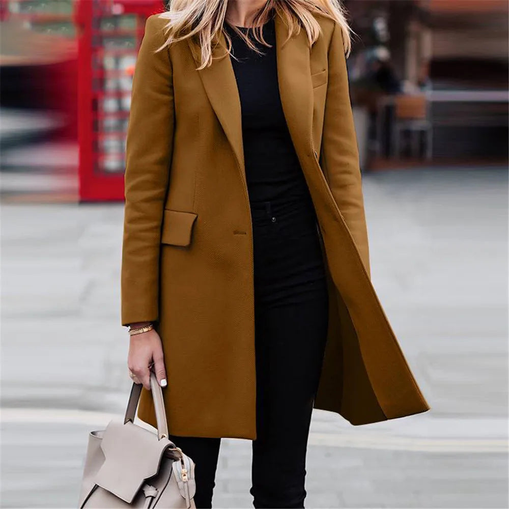 Eleri | Elegant Brown Wool Blend Coat