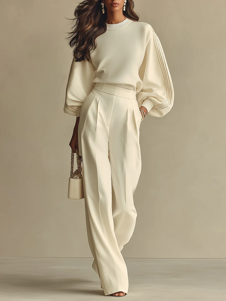 Ivory | Ribbed Women's Pantsuit Set