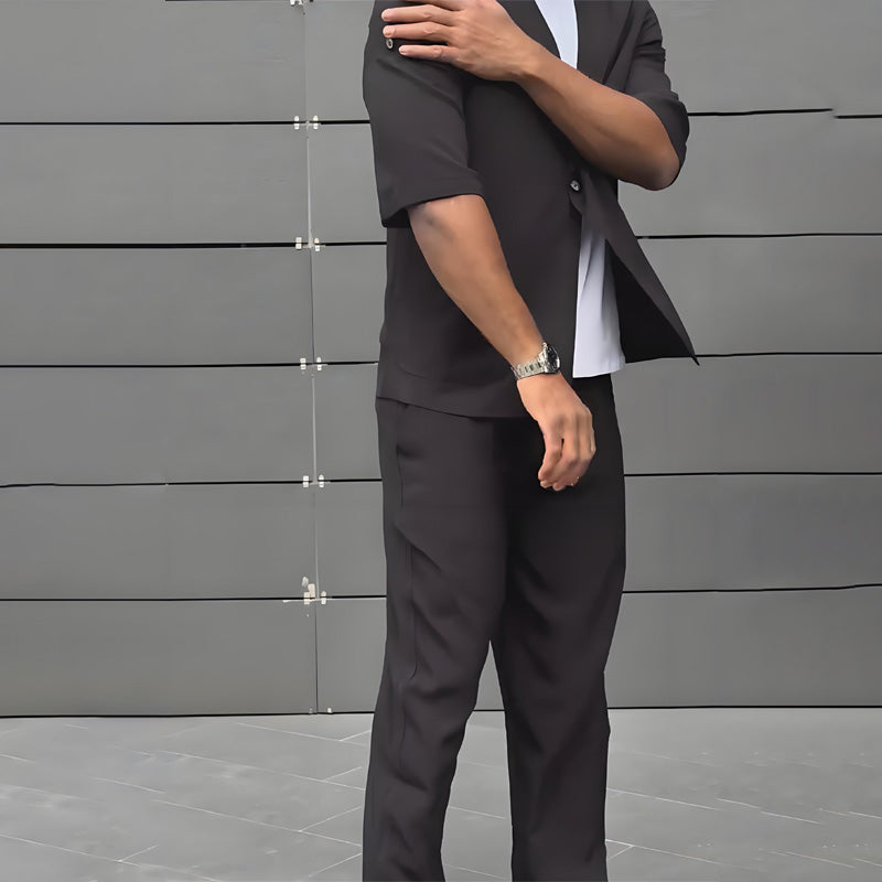Theo | Modern Minimalist Short Sleeve Blazer & Pants Set
