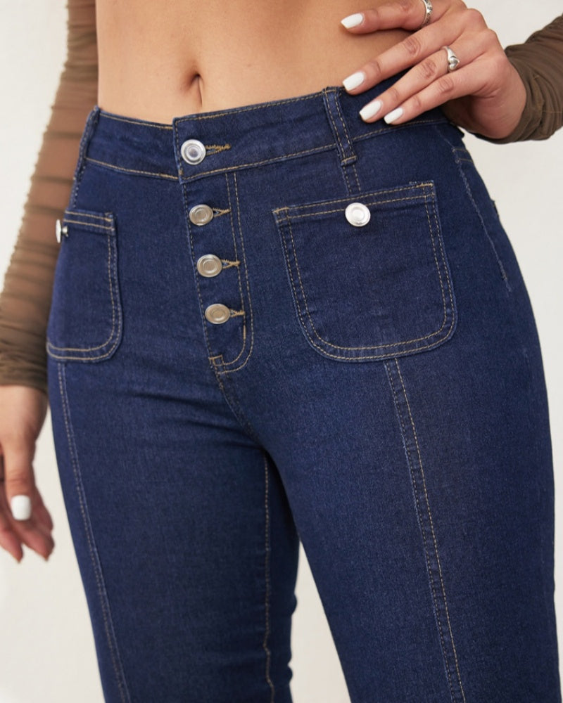 Women’s High-Waist Flared Jeans with Button Fly – Classic, Stylish & Comfortable