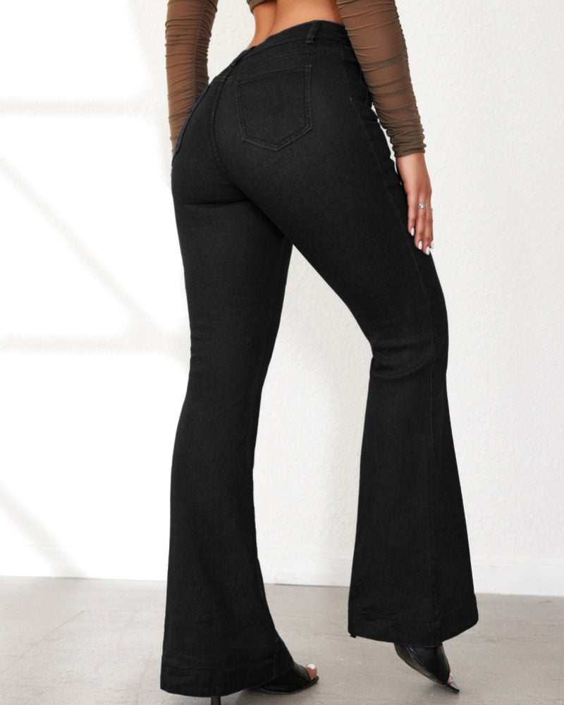 Women’s High-Waist Flared Jeans with Button Fly – Classic, Stylish & Comfortable