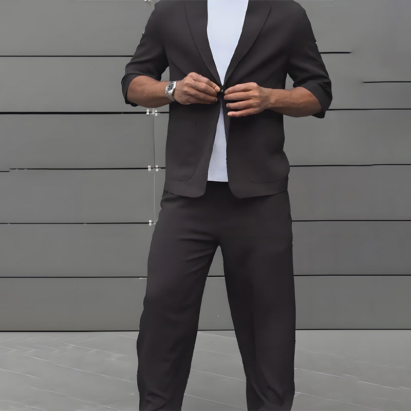 Theo | Modern Minimalist Short Sleeve Blazer & Pants Set