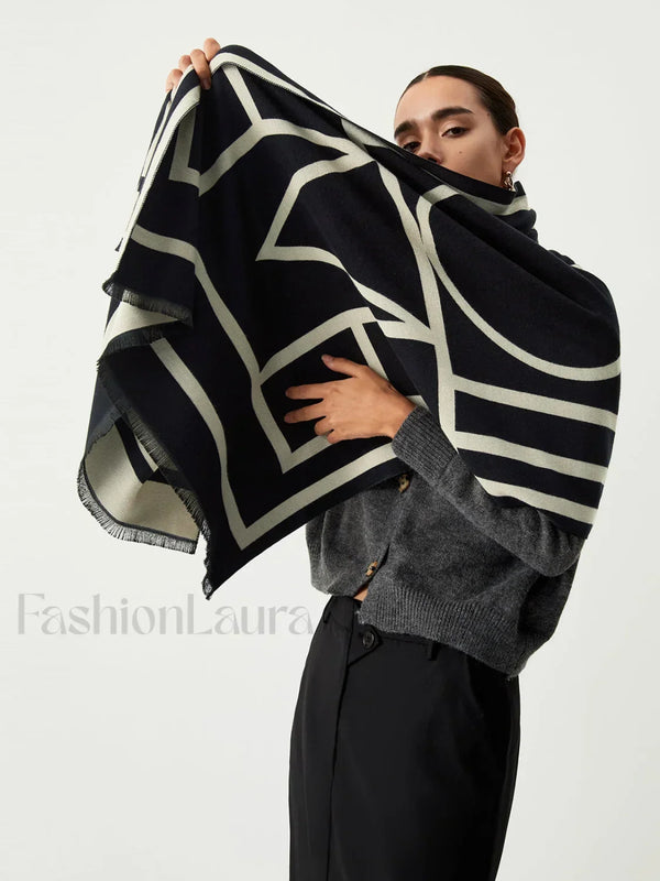 Rae | Wool Blend Graceful Geometric Pattern Scarf